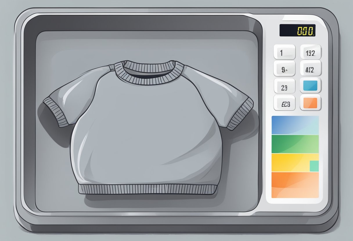 A gray sweatshirt on a digital scale reads 1.2 pounds