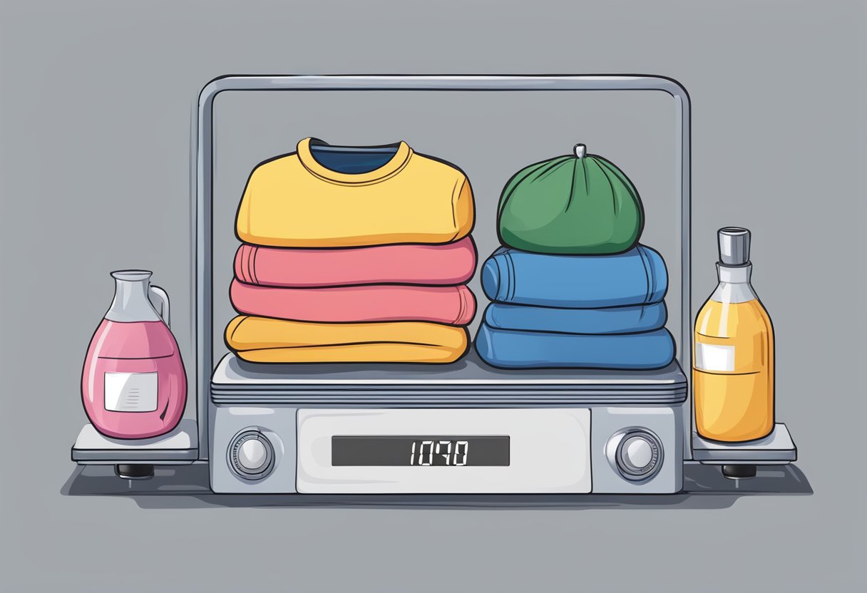 A scale displaying the weight of a sweatshirt in pounds