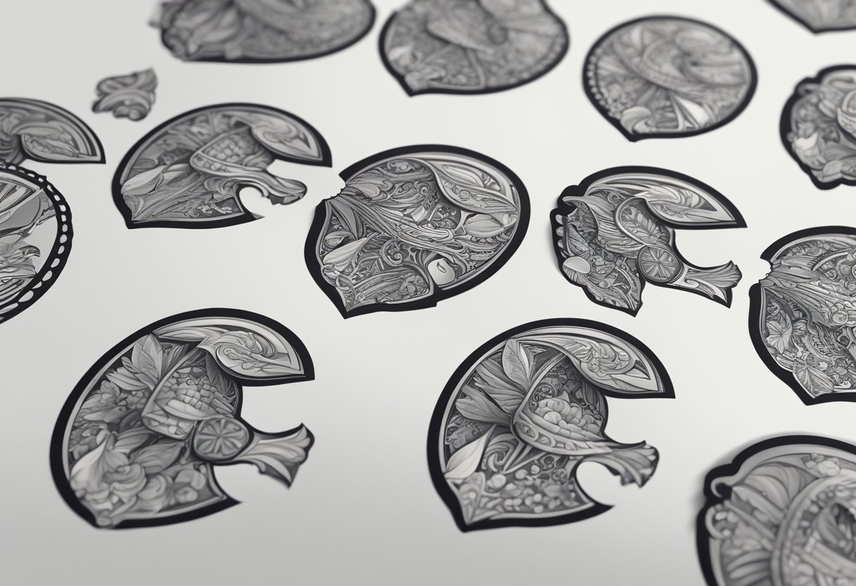 A sheet of kiss cut stickers being peeled off their backing, revealing the intricate designs and leaving the backing intact