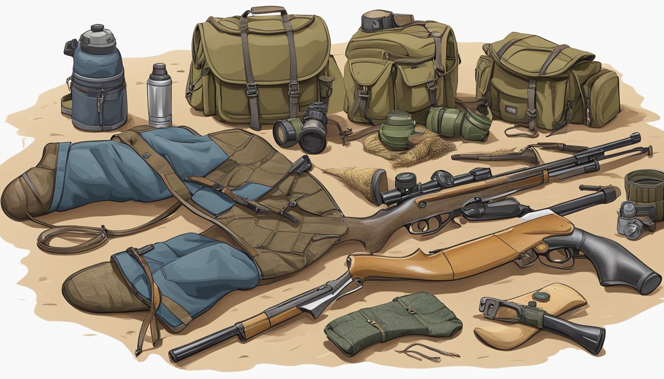 A hunter's gear and equipment laid out on the ground before a pronghorn antelope hunting expedition