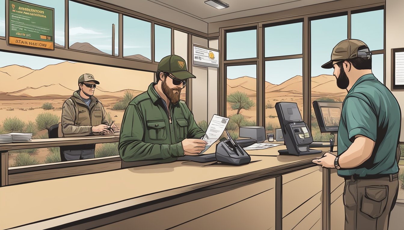 A hunter purchasing an Arizona Non Resident Hunting License at a wildlife office counter