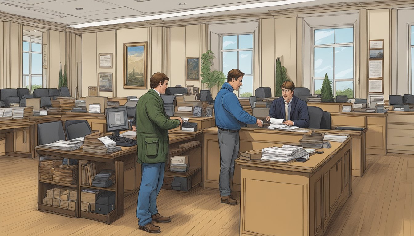 A hunter purchasing a non-resident hunting license at a government office in Washington, D.C