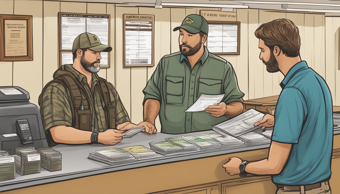 A hunter purchasing a Louisiana non-resident hunting license at a wildlife office counter