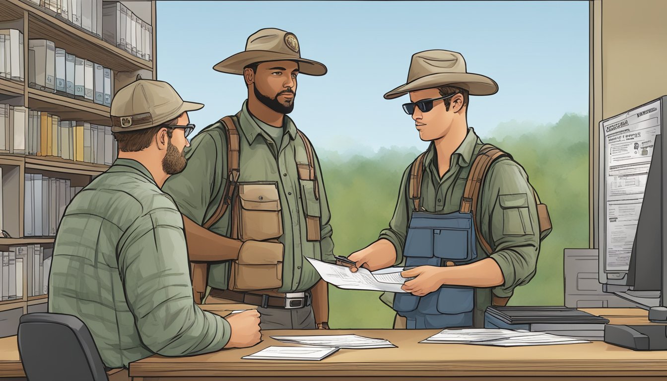 A hunter purchasing a non-resident hunting license at a Mississippi Department of Wildlife, Fisheries, and Parks office