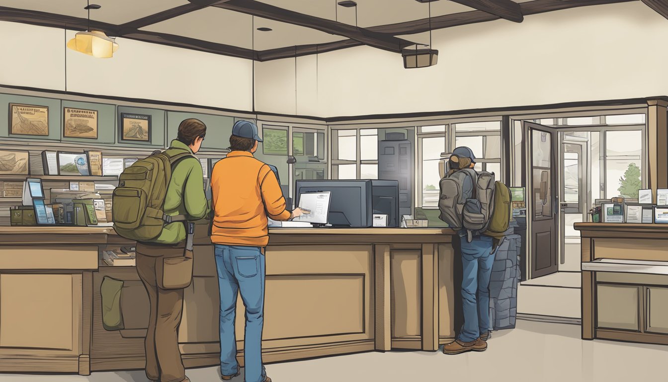 A hunter purchasing a Mississippi non-resident hunting license at a wildlife agency office counter