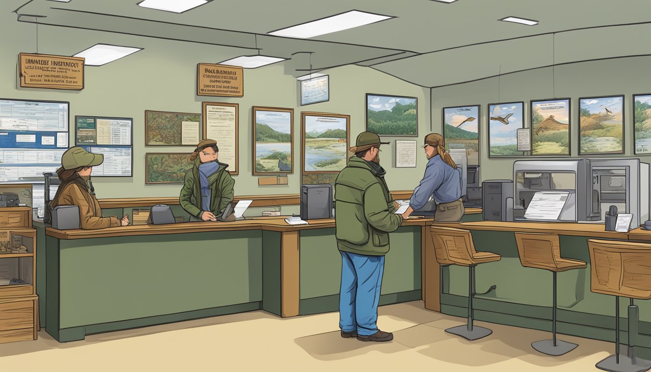 A hunter purchasing a North Carolina non-resident hunting license at a wildlife office counter