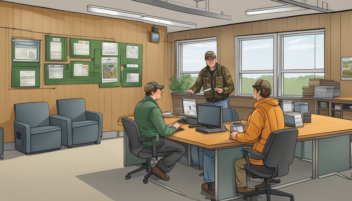 A hunter purchasing a Pennsylvania non-resident hunting license at a wildlife agency office