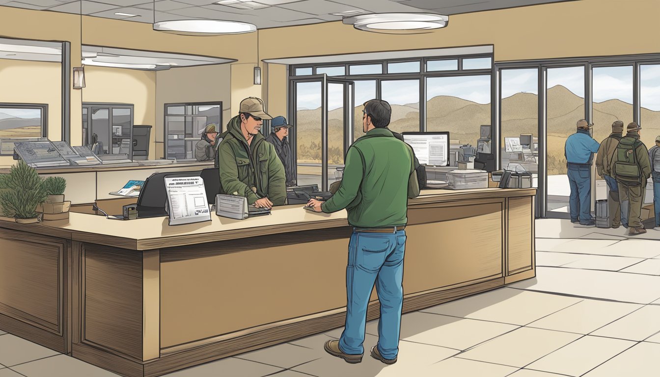 A hunter purchasing a New Mexico Non Resident Hunting License at a government office counter