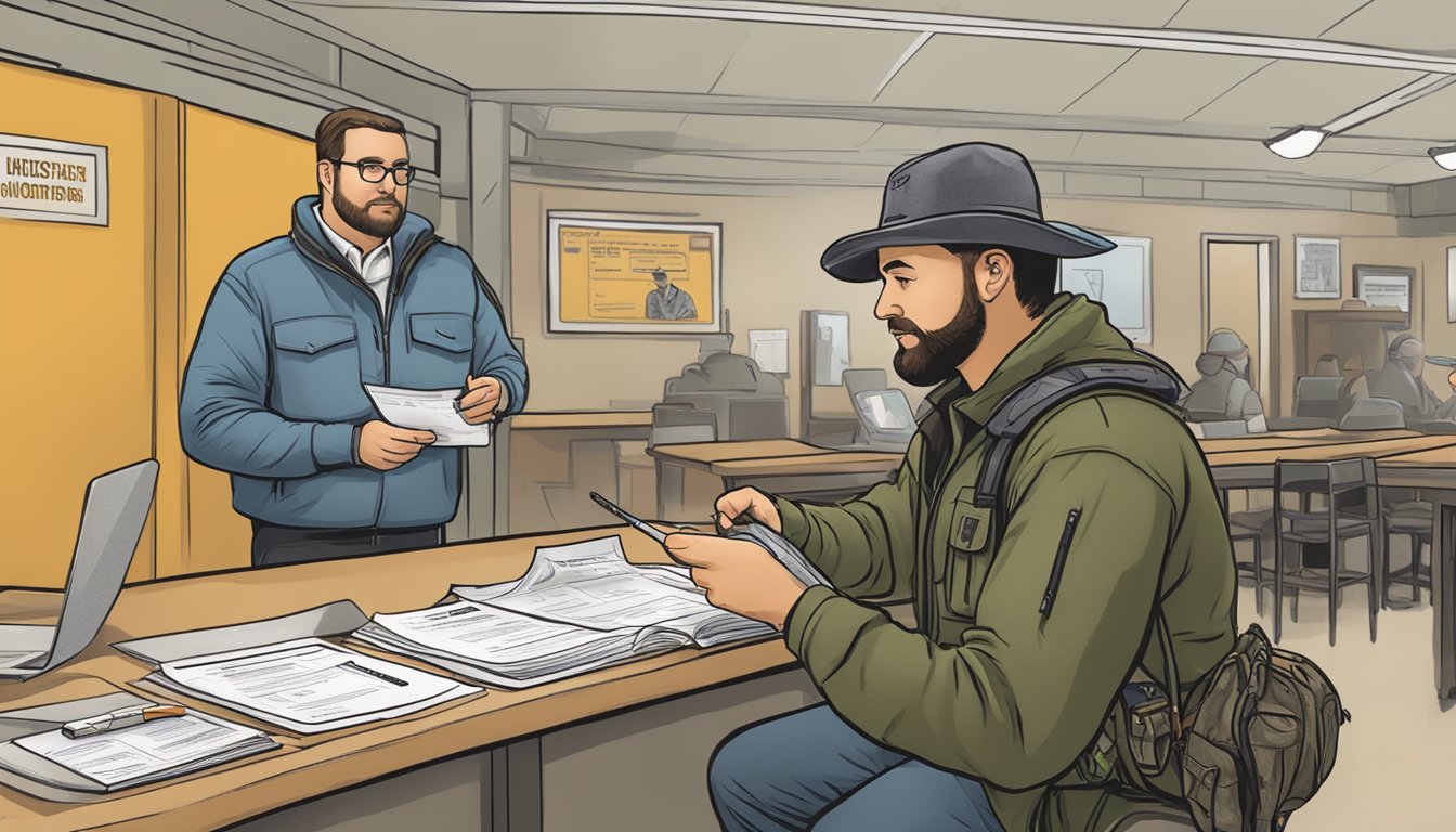 A hunter purchasing a Pennsylvania non-resident hunting license at a safety education class