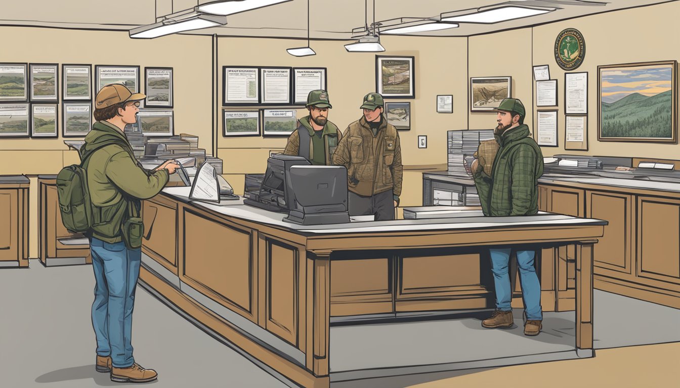 A hunter purchasing a Pennsylvania non-resident hunting license at a wildlife agency office counter