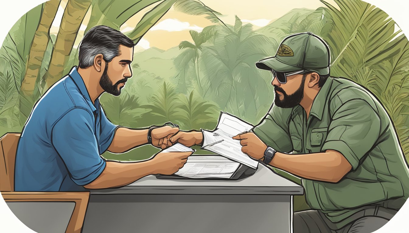 A hunter purchasing a Puerto Rico non-resident hunting license from a government office