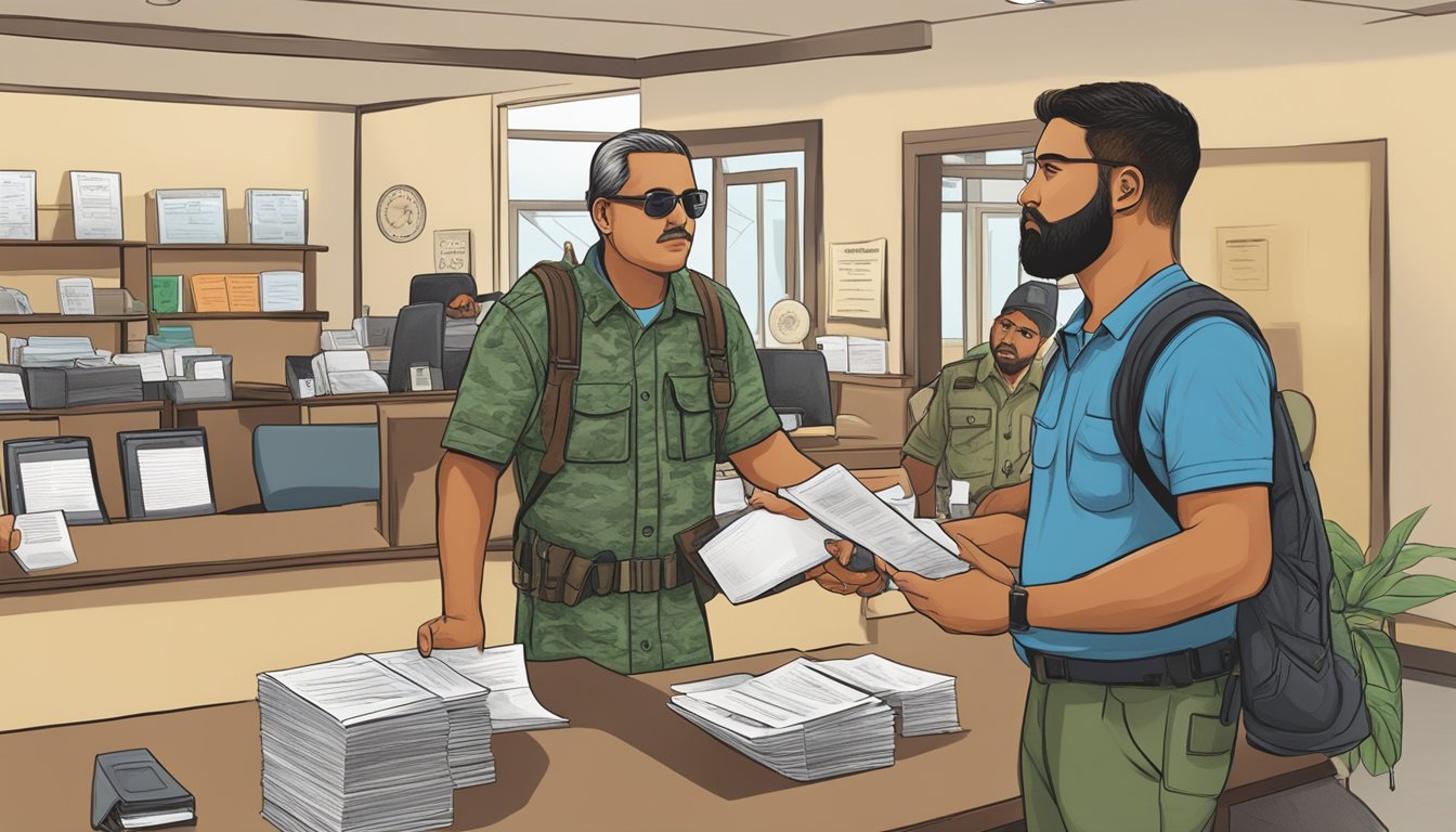 A hunter purchasing a non-resident hunting license at a Puerto Rican government office