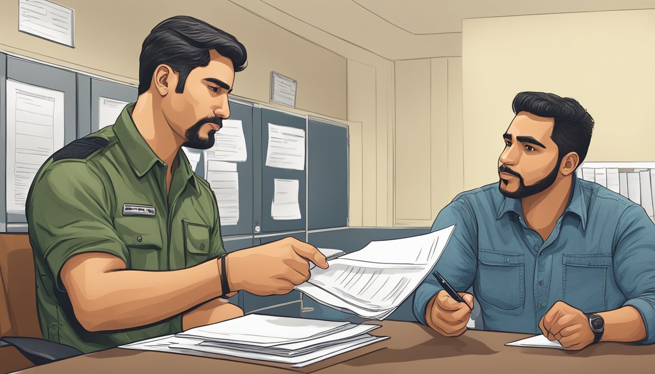 A hunter receiving help with paperwork at a Puerto Rico government office