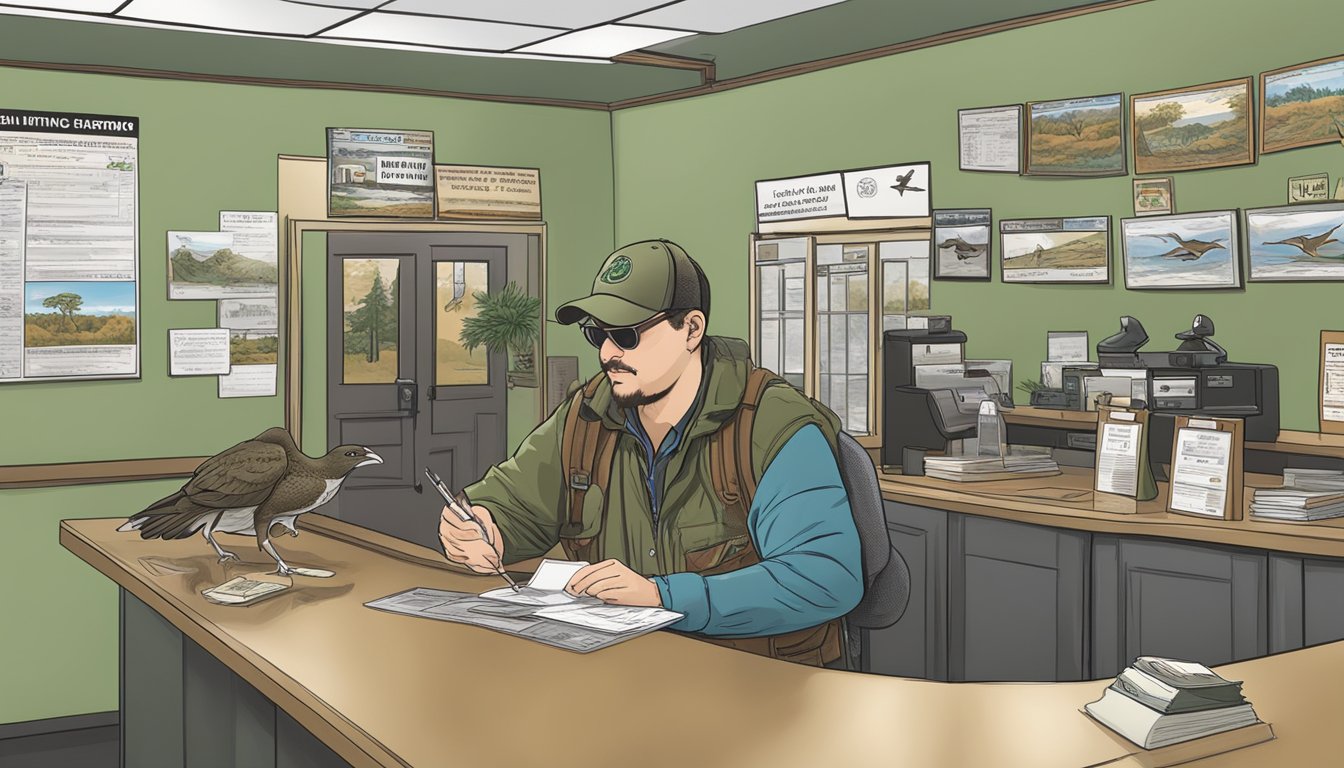 A hunter purchasing a South Carolina non-resident hunting license at a wildlife office counter