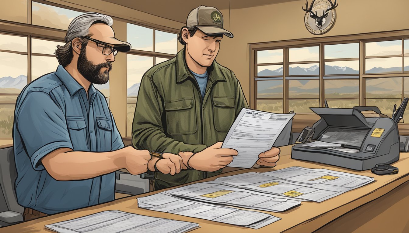 A hunter purchasing a Utah non-resident hunting license at a wildlife office counter