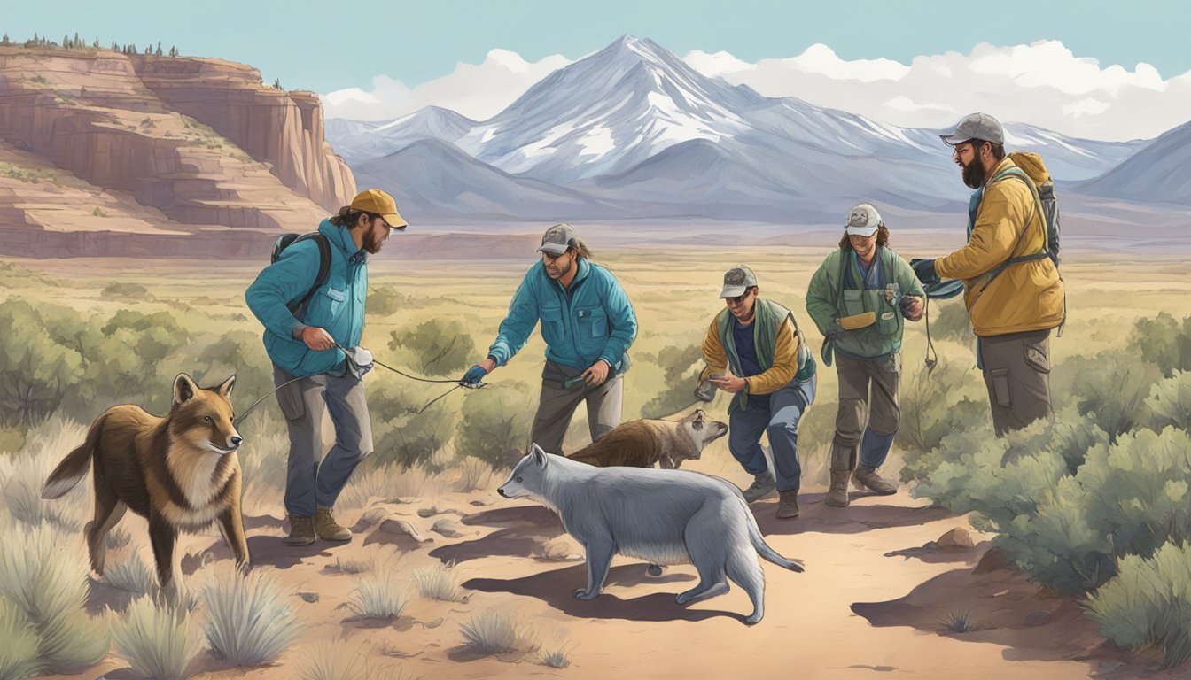 A group of wildlife biologists releasing tagged animals into a protected area in Utah