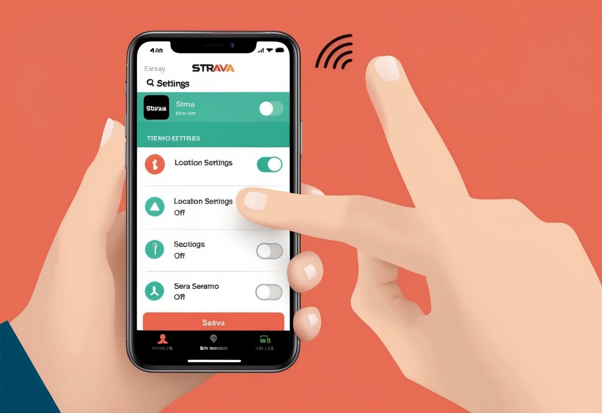 A smartphone with location settings being turned off while using the Strava app