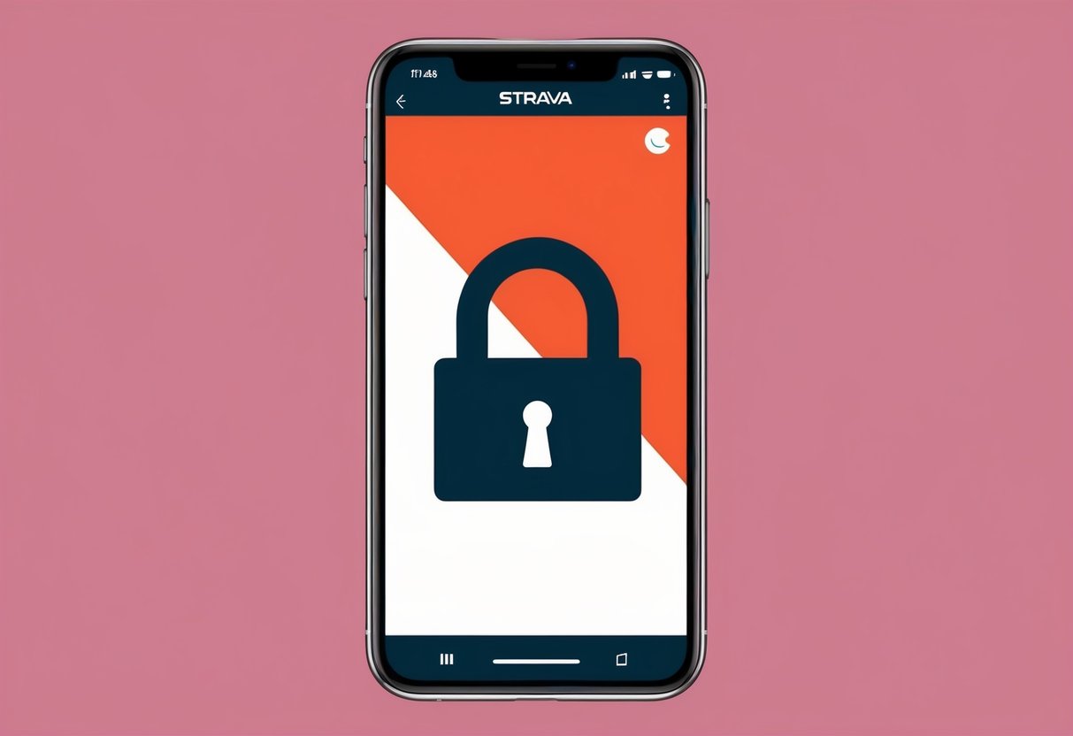 A smartphone with location services disabled and a padlock symbol overlaying the Strava app icon