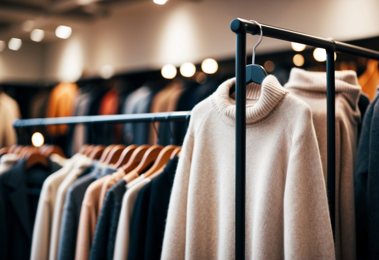 A cozy cashmere jumper displayed on a Black Friday clothing sales rack