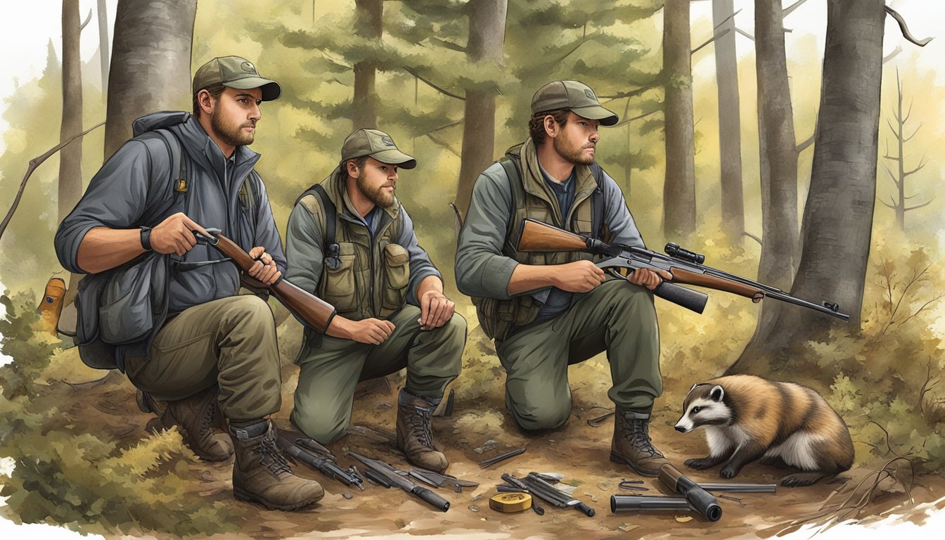 Hunters gather gear, check weapons, and review safety procedures before heading into the woods for badger hunting season