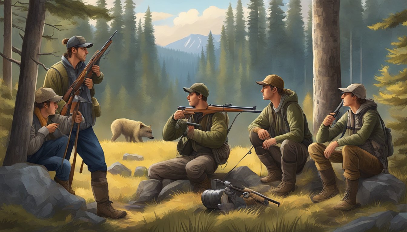 A group of young hunters eagerly prepare for bear hunting season, gathering their gear and eagerly discussing their plans