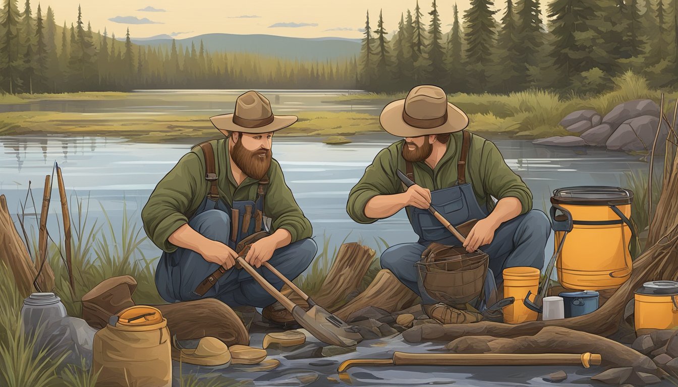 A beaver hunter cleans and prepares their equipment after the hunt