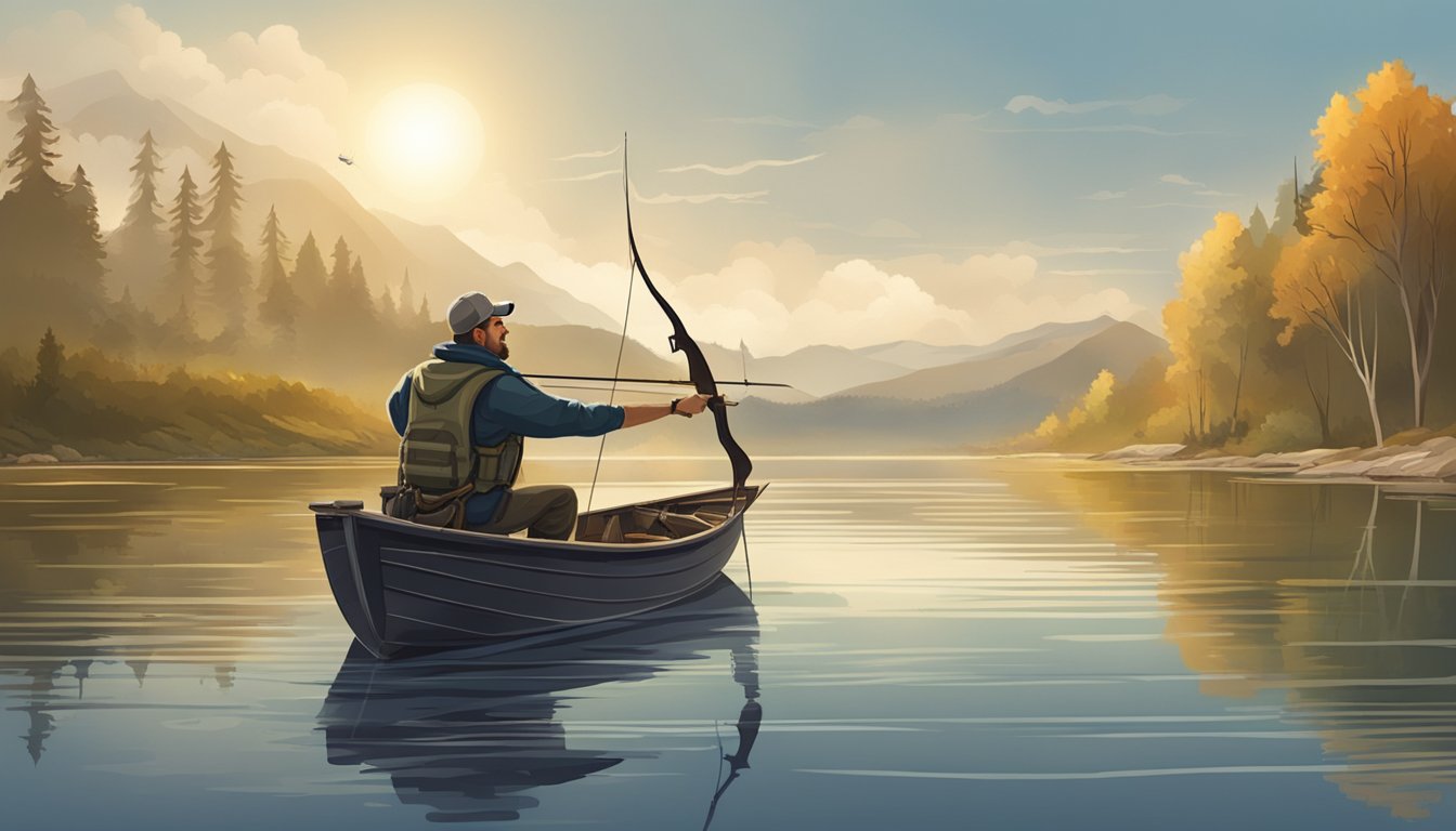 A fisher using a bow and arrow to hunt for fish during the hunting season