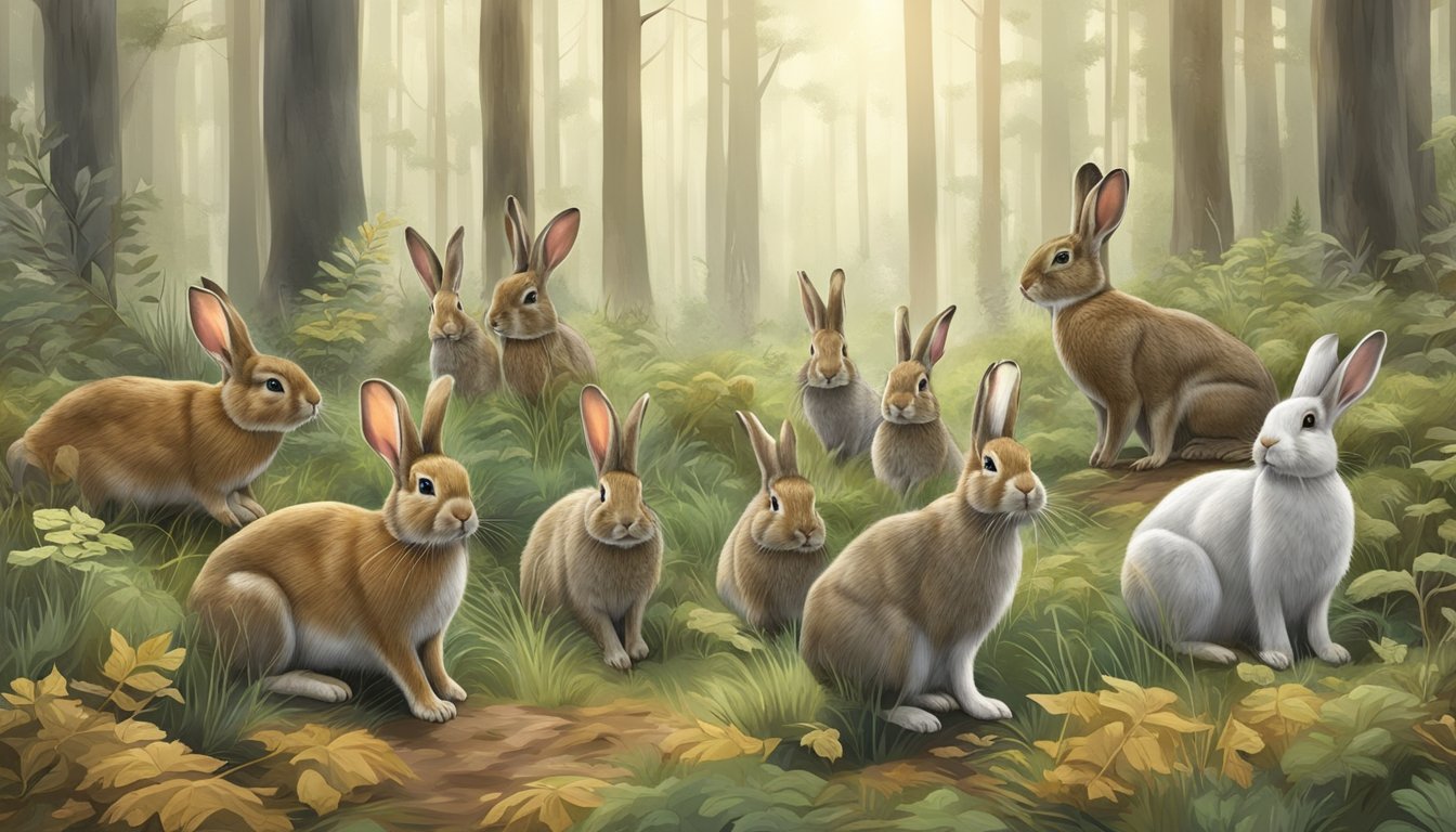 A group of rabbit species in a forest during hunting season