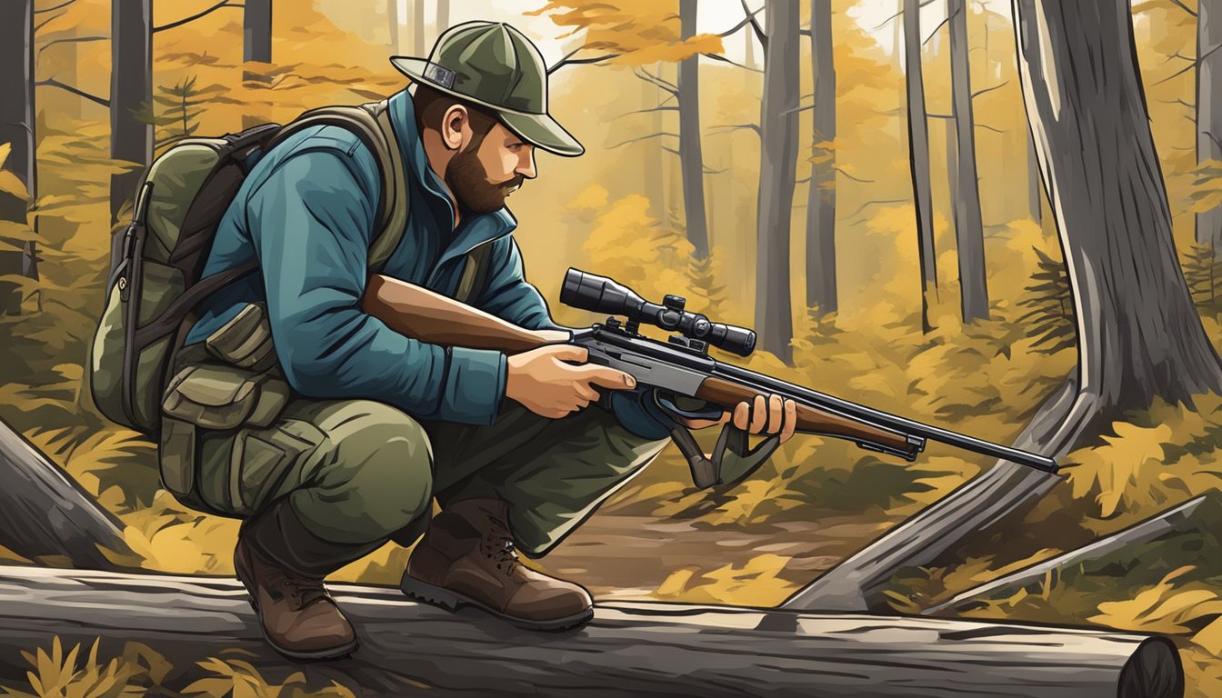 A hunter gathers gear and checks rifle before heading into forest for rail hunting season