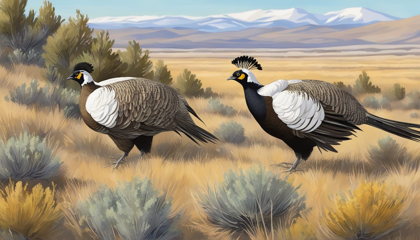 Sagebrush landscape with sage grouse in natural habitat during hunting season