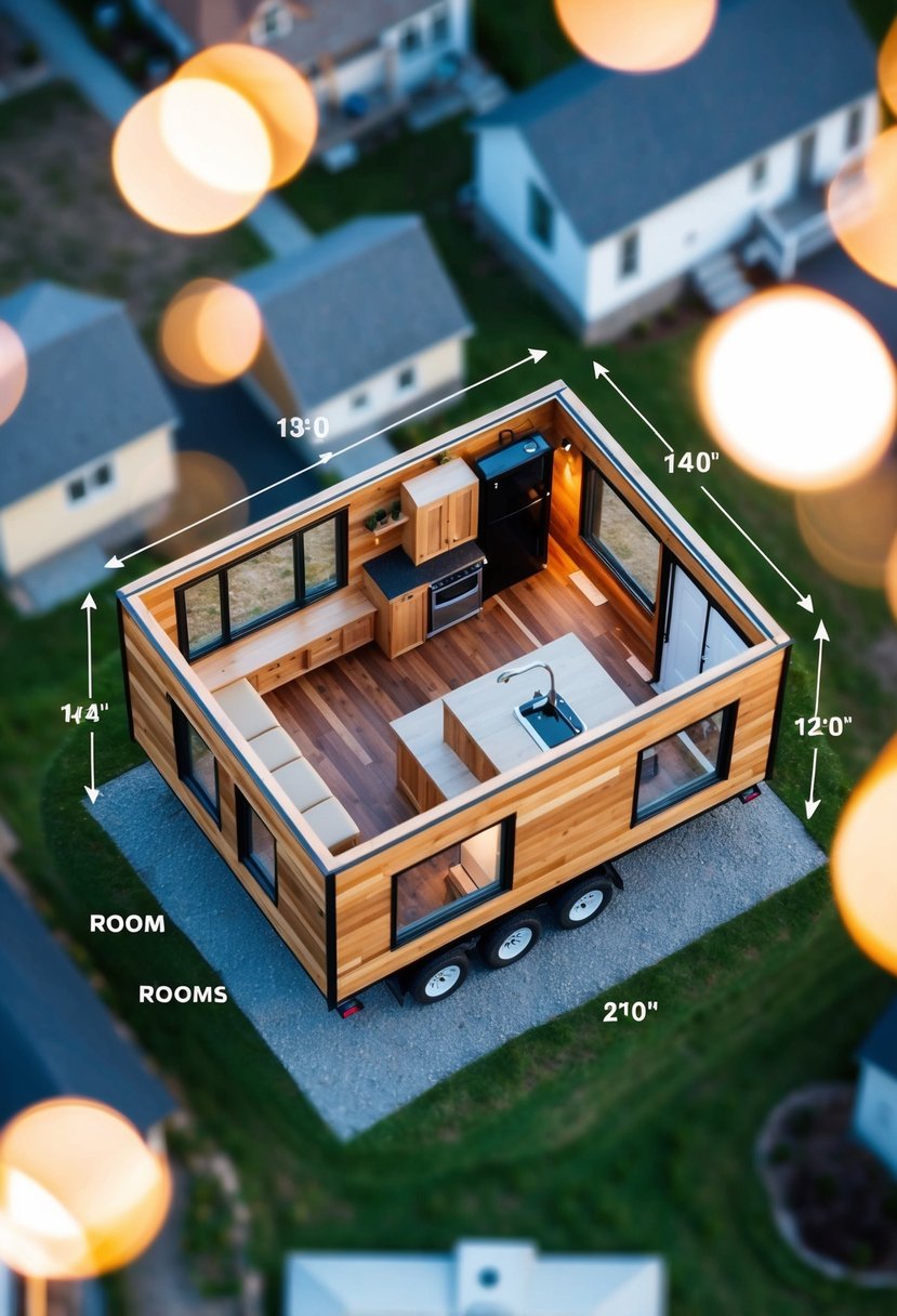 Aerial view of Boxabl Tiny Home floor plan with labeled rooms and dimensions