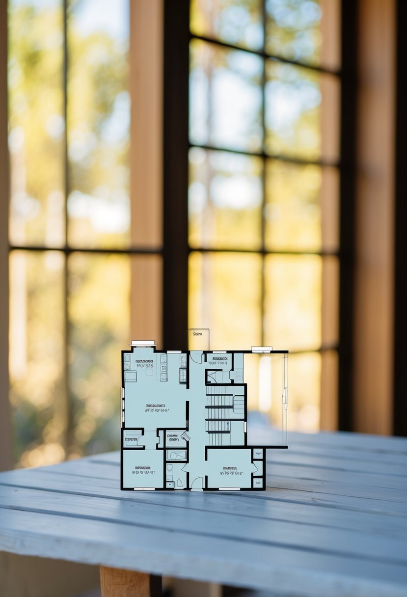 A detailed floor plan of a Boxabl Casita, showing the layout of rooms, windows, and doors