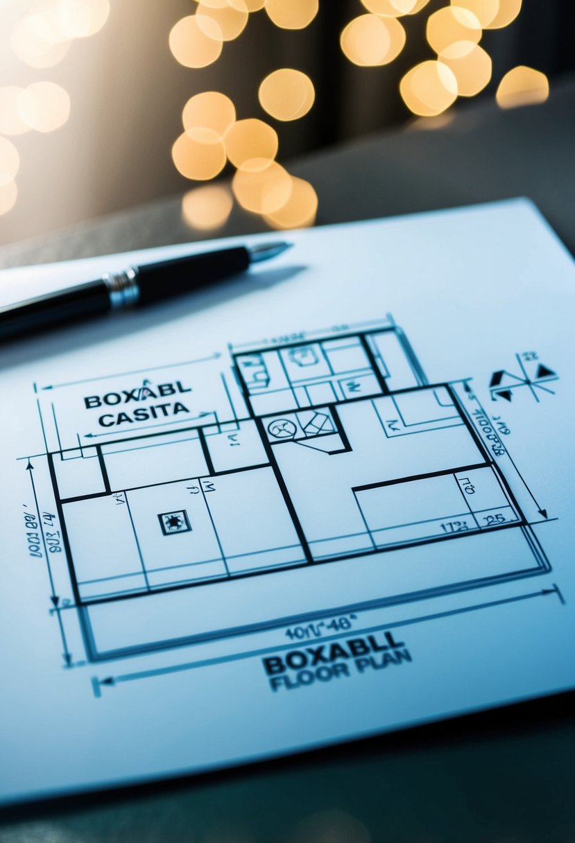 A blueprint of a Boxabl Casita floor plan with safety and regulatory compliance symbols and labels