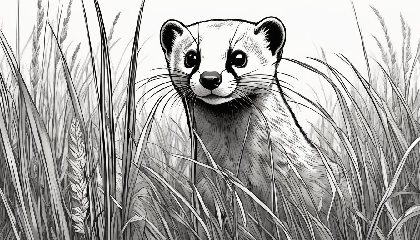 A weasel stealthily stalks through tall grass, eyes fixed on its prey. Its sleek body tenses, ready to pounce