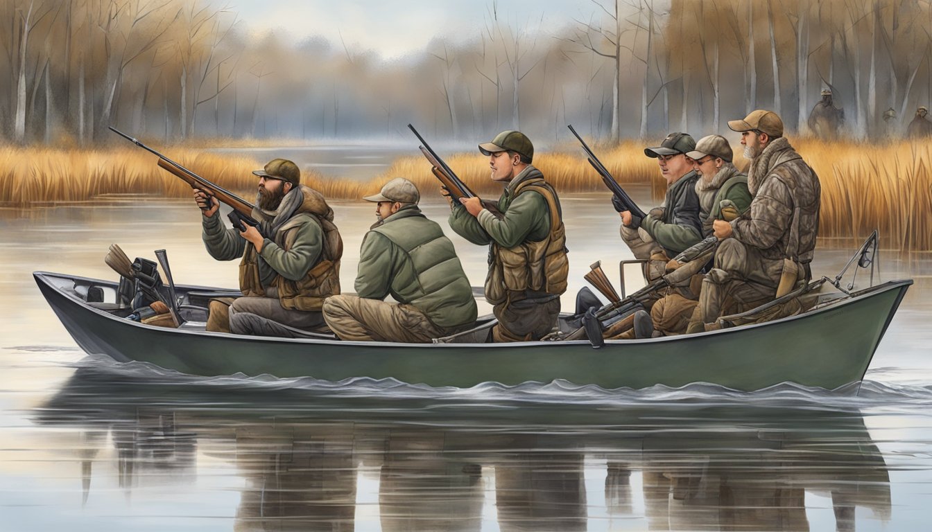 A group of hunters using advanced techniques and alternative practices during waterfowl hunting season