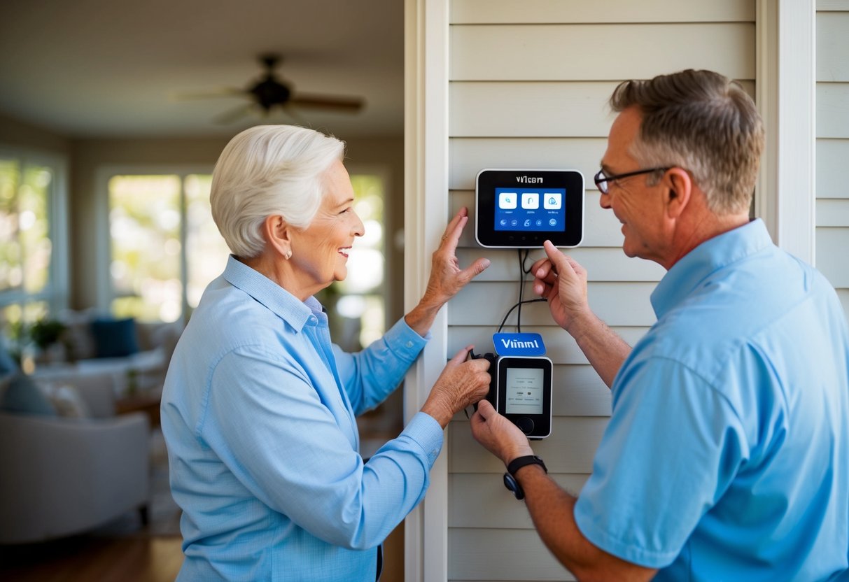 A senior's home with Viviant Security system being installed by a technician, showcasing easy setup and peace of mind