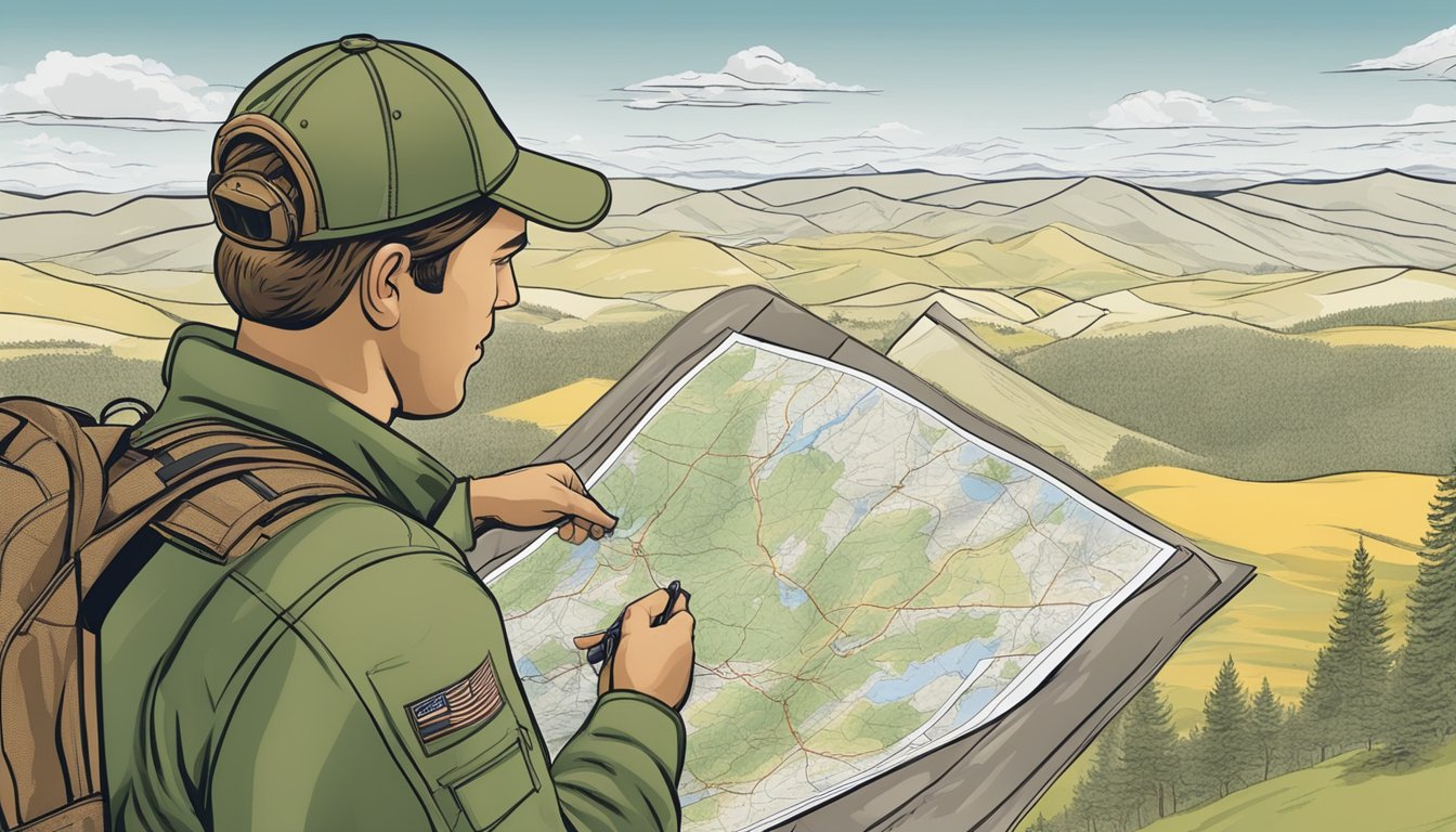 A hunter in Colorado carefully examines a map of available hunting leases, circling potential areas and making notes