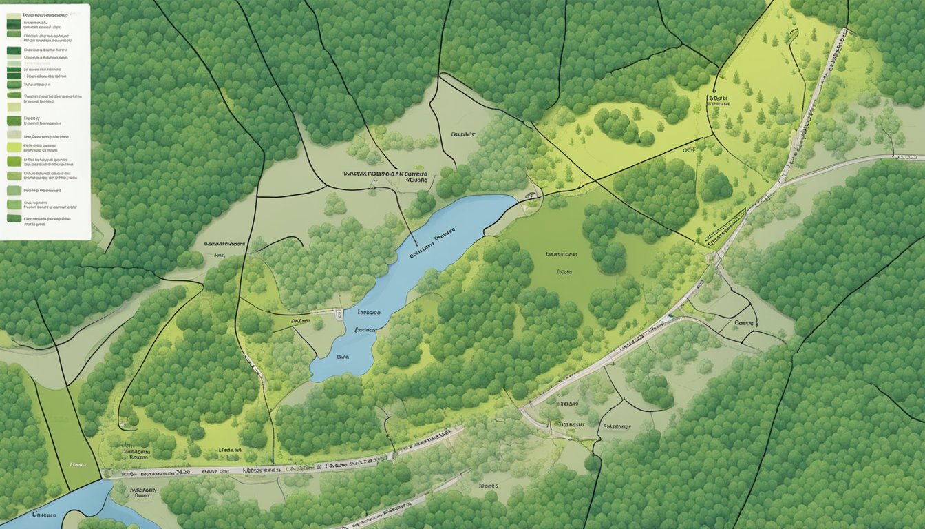 A forested area with signage marking boundaries for hunting leases in the District of Columbia