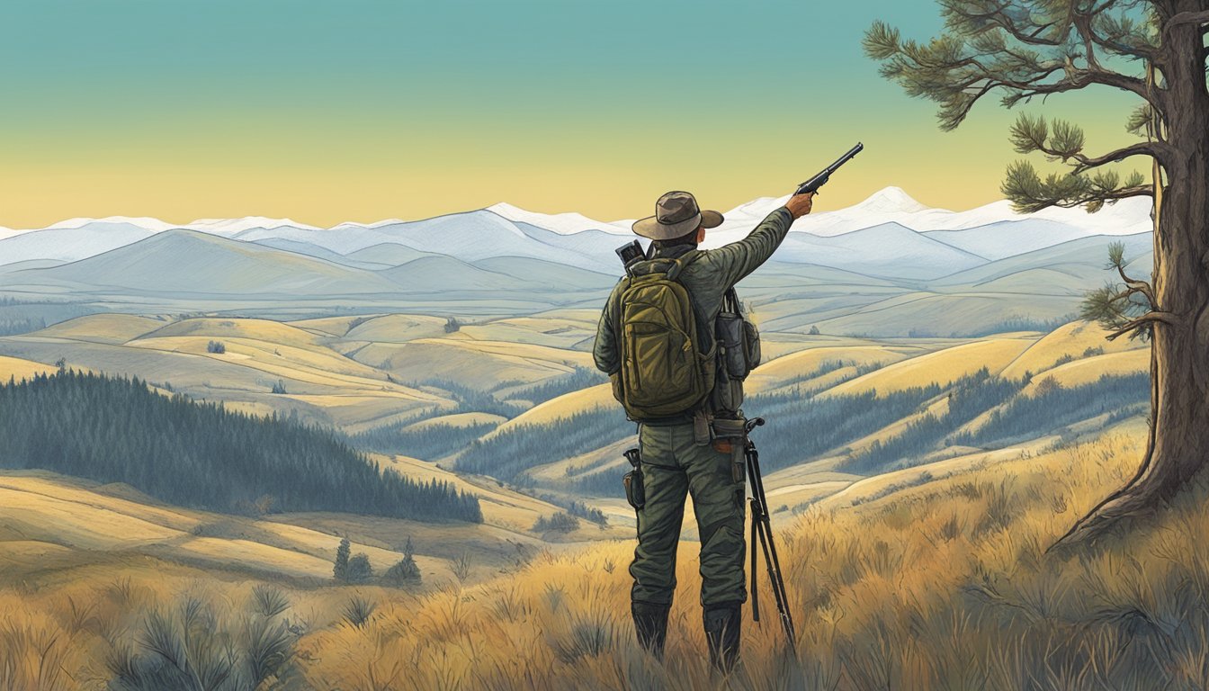 A hunter in Idaho scans the vast landscape, dotted with trees and rolling hills, searching for access to hunting leases