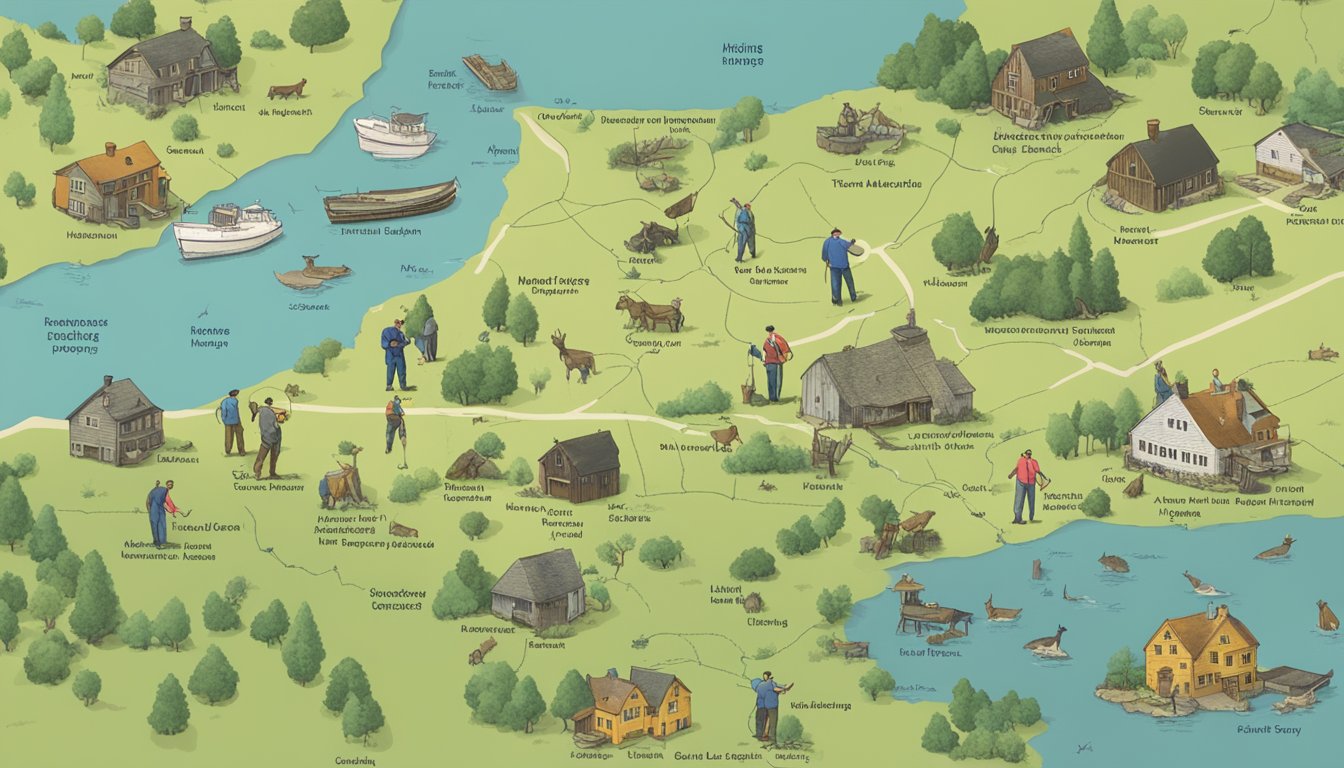 A group of people shaking hands in front of a map of Massachusetts with various hunting lease properties marked