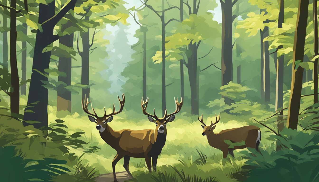 Lush forest with deer, turkey, and other wildlife in New York hunting lease