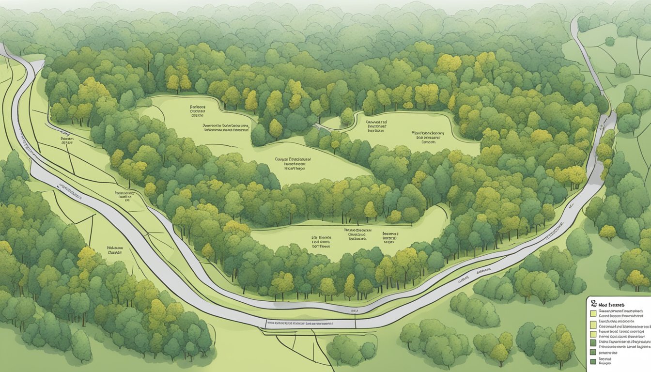 A wooded area in Pennsylvania with signs marking boundaries and regulations for hunting leases