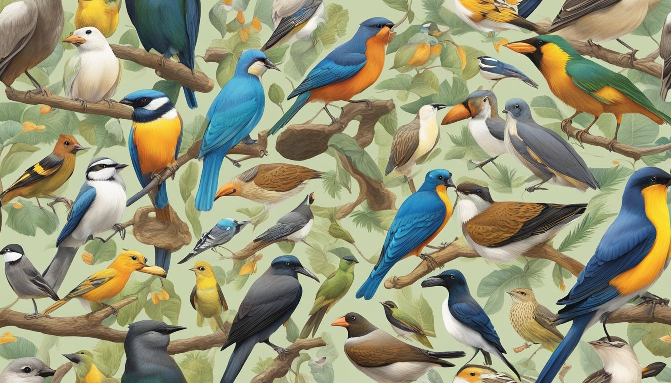 Various species of birds and mammals gather around a complex puzzle, using advanced vocal techniques to communicate and solve the challenge