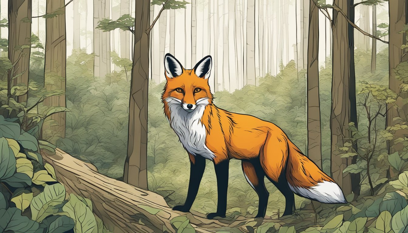 A fox silently stalks through a dense forest, its ears perked and eyes focused as it masters the art of still-hunting