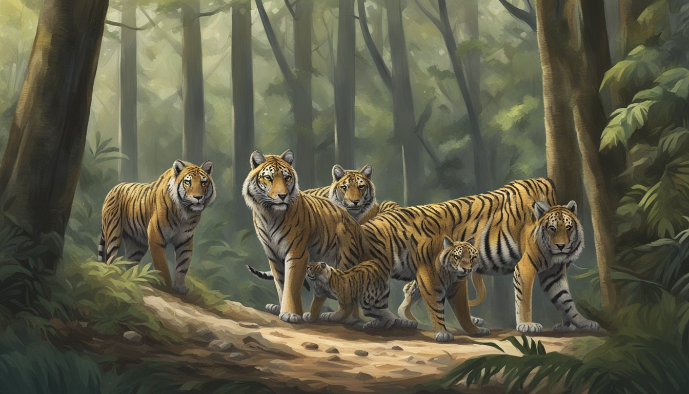 A group of predators strategically positioned at the edge of a dense forest, waiting to intercept their prey before it reaches the feeding grounds