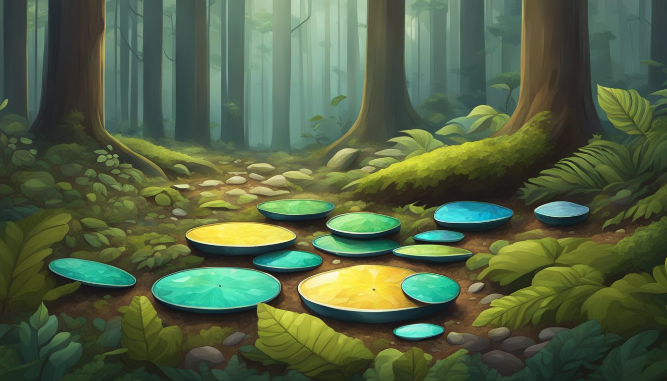 Scales of different sizes and shapes scattered on a forest floor, leading to a mysterious conclusion