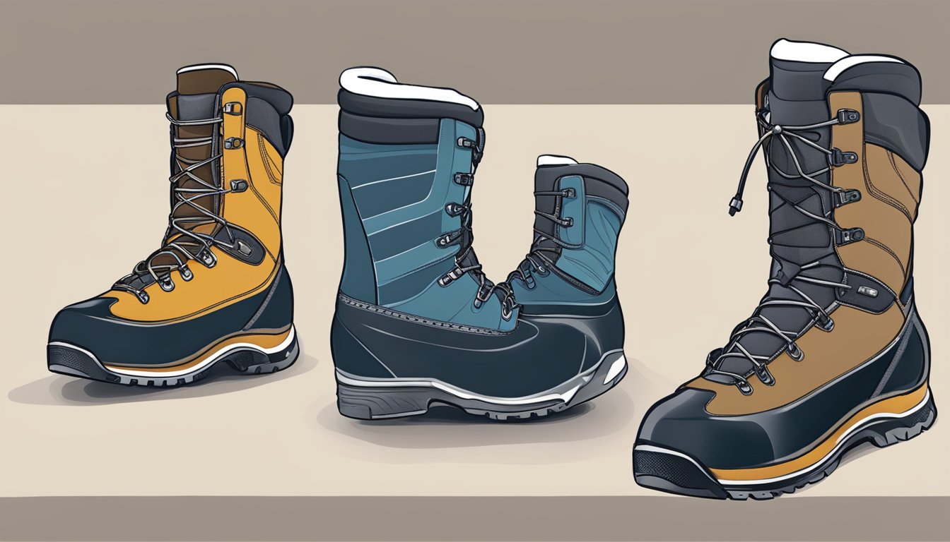 A sturdy boot with waterproof material and durable construction, designed for snowshoeing in rugged terrain