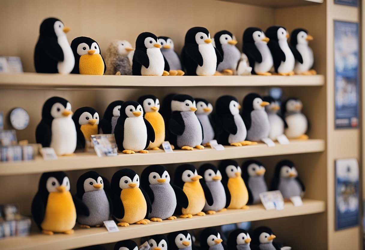 A display of Phillip Island Penguin Plush souvenirs in a Melbourne shop