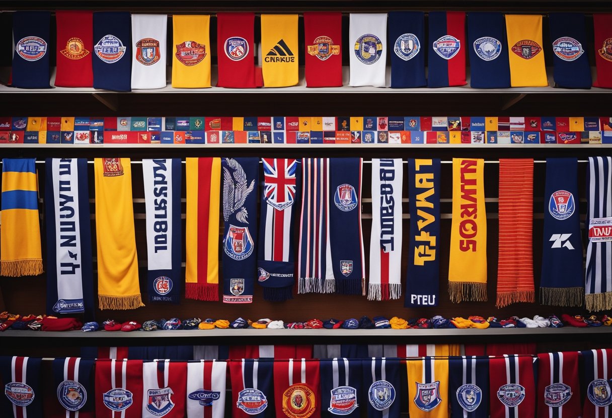 AFL team scarves displayed on a souvenir stand in Melbourne