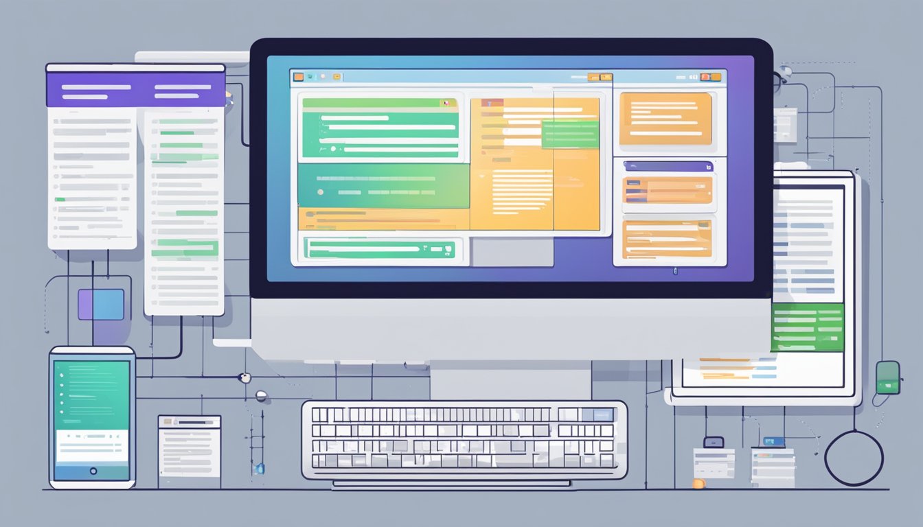 En dataskjerm som viser standarder og beste praksiser for webutvikling. Flere åpne faner med programmeringsspråk og rammeverk.